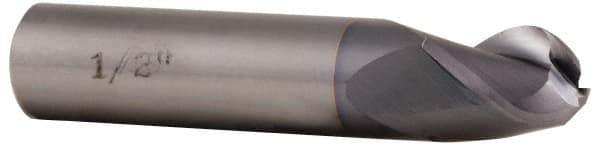 Accupro - 3/8" Diam, 1" LOC, 3 Flute Solid Carbide Ball End Mill - TiCN Finish, Single End, 2-1/2" OAL, 3/8" Shank Diam, Spiral Flute - Eagle Tool & Supply