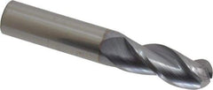 Accupro - 1/2" Diam, 1-1/4" LOC, 3 Flute Solid Carbide Ball End Mill - TiCN Finish, Single End, 3" OAL, 1/2" Shank Diam, Spiral Flute - Eagle Tool & Supply