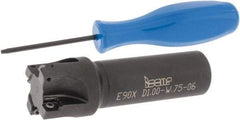 Iscar - 1" Cut Diam, 0.22" Max Depth of Cut, 3/4" Shank Diam, 3" OAL, Indexable Square Shoulder End Mill - Weldon Shank, 90° Lead Angle, Series Heliquad - Eagle Tool & Supply