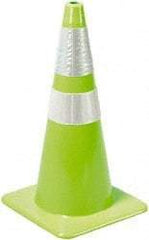 PRO-SAFE - 28" High, Lime Rigid Traffic Cone - 14" Base Width, 7 Lb, PVC - Eagle Tool & Supply