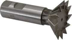 Made in USA - 2-1/4" Diam x 11/16" Width of Cut, 45° Included Angle, Cobalt Dovetail Cutter - 1" Shank Diam, 3-1/16" Shank Length, 3-3/4" Overall Length, Weldon Flat, Uncoated - Eagle Tool & Supply