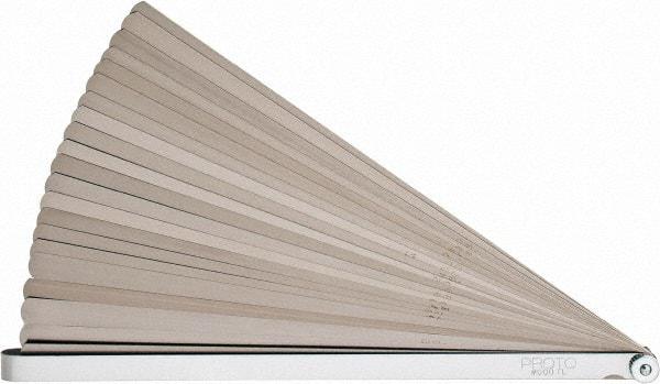 Proto - 25 Piece, 0.0015 to 0.04" Thick, Parallel Feeler Gage Set - 12" Leaf Length, 1/2" Wide, Steel - Eagle Tool & Supply