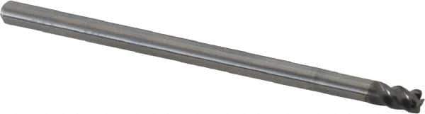 OSG - 1/8", 4 Flute, Single End, Solid Carbide, 0.01" Corner Radius End Mill - 2-1/4" OAL, 45° Helix, 1/8" LOC, 1/2" Extended Reach - Eagle Tool & Supply