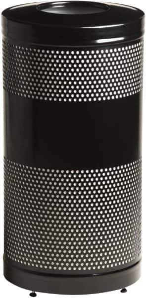 Rubbermaid - 25 Gal Black Round Decorative Waste Receptacle With Top - Steel, 902mm High - Eagle Tool & Supply