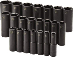 SK - 22 Piece 1/2" Drive Black Finish Deep Well Impact Socket Set - 6 Points, 10mm to 32mm Range, Metric Measurement Standard - Eagle Tool & Supply