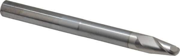 SGS - 3/8" Diam, 1/2" LOC, 2 Flute Solid Carbide Ball End Mill - TiB2 Finish, Single End, 4" OAL, 3/8" Shank Diam, Spiral Flute - Eagle Tool & Supply