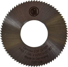 Controx - 1-1/4" Diam x 0.025" Blade Thickness x 1/2" Arbor Hole Diam, 80 Tooth Slitting & Slotting Saw - Arbor Connection, Right Hand, Uncoated, M2 High Speed Steel, Concave Ground - Eagle Tool & Supply