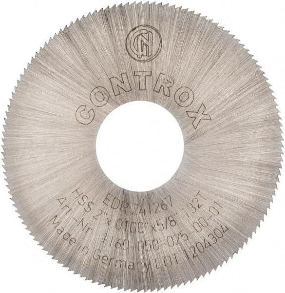 Controx - 2" Diam x 0.01" Blade Thickness x 5/8" Arbor Hole Diam, 132 Tooth Slitting and Slotting Saw - Arbor Connection, Right Hand, Uncoated, High Speed Steel, Concave Ground - Eagle Tool & Supply