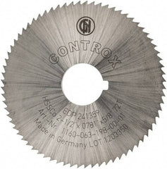 Controx - 2-1/2" Diam x 0.0781" Blade Thickness x 5/8" Arbor Hole Diam, 72 Tooth Slitting and Slotting Saw - Arbor Connection, Right Hand, Uncoated, Cobalt, Concave Ground, Contains Keyway - Eagle Tool & Supply