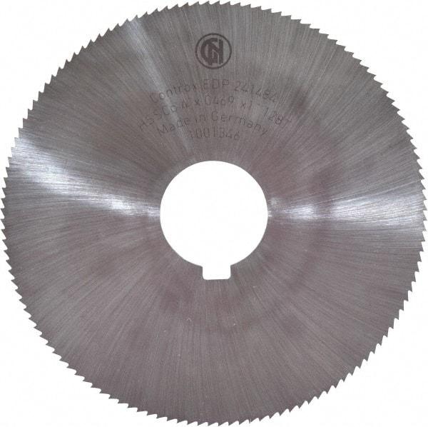 Controx - 4" Diam x 0.0469" Blade Thickness x 1" Arbor Hole Diam, 128 Tooth Slitting and Slotting Saw - Arbor Connection, Right Hand, Uncoated, Cobalt, Concave Ground, Contains Keyway - Eagle Tool & Supply