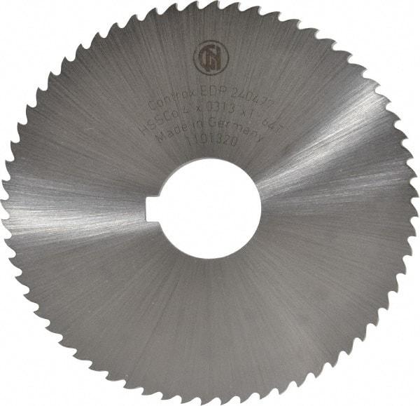 Controx - 4" Diam x 0.0313" Blade Thickness x 1" Arbor Hole Diam, 64 Tooth Slitting and Slotting Saw - Arbor Connection, Right Hand, Uncoated, Cobalt, 15° Rake, Concave Ground - Eagle Tool & Supply