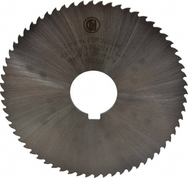 Controx - 4" Diam x 1/16" Blade Thickness x 1" Arbor Hole Diam, 64 Tooth Slitting and Slotting Saw - Arbor Connection, Right Hand, Uncoated, Cobalt, 15° Rake, Concave Ground, Contains Keyway - Eagle Tool & Supply