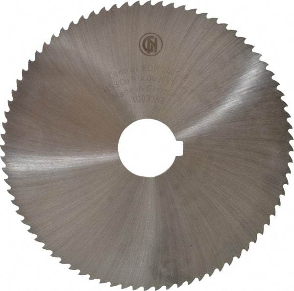 Controx - 5" Diam x 0.04" Blade Thickness x 1" Arbor Hole Diam, 80 Tooth Slitting and Slotting Saw - Arbor Connection, Right Hand, Uncoated, Cobalt, 15° Rake, Concave Ground, Contains Keyway - Eagle Tool & Supply