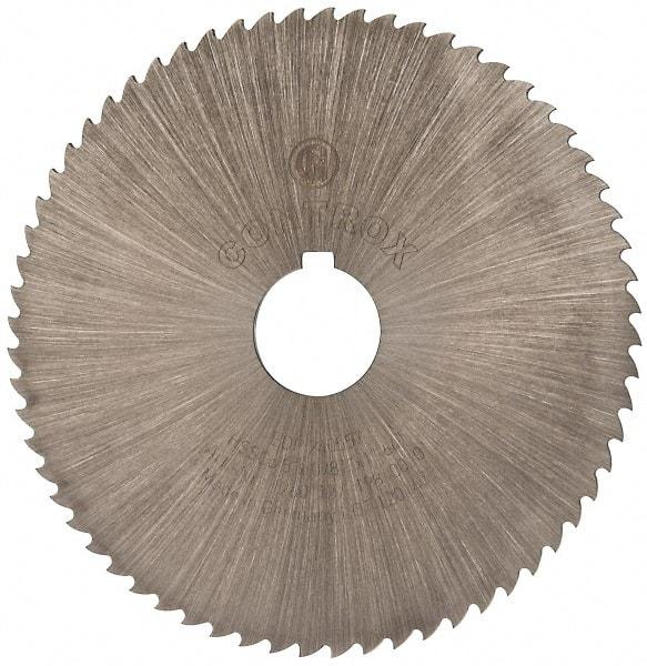 Controx - 5" Diam x 0.0781" Blade Thickness x 1" Arbor Hole Diam, 64 Tooth Slitting and Slotting Saw - Arbor Connection, Right Hand, Uncoated, Cobalt, 15° Rake, Concave Ground, Contains Keyway - Eagle Tool & Supply