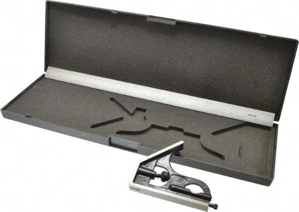 SPI - 2 Piece, 18" Combination Square Set - 1/100, 1/32, 1/50 & 1/64" (16R) Graduation, Hardened Steel Blade, Hardened Steel Square Head - Eagle Tool & Supply