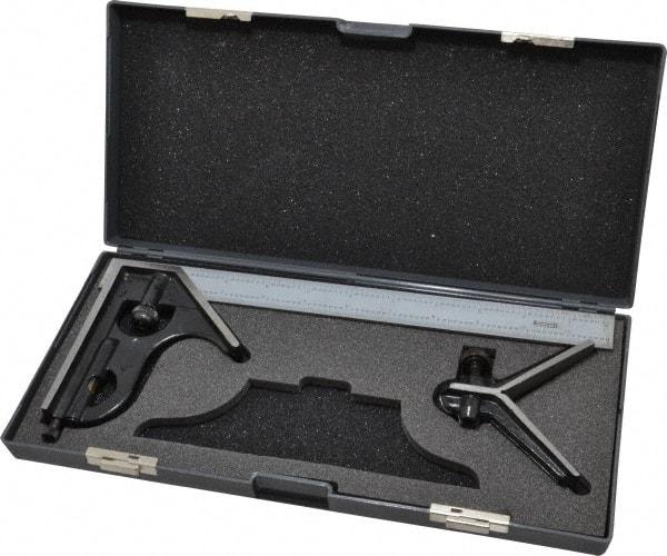 SPI - 3 Piece, 12" Combination Square Set - 1/16, 1/32, 1/64 & 1/8" (4R) Graduation, Hardened Steel Blade, Hardened Steel Center & Square Head - Eagle Tool & Supply