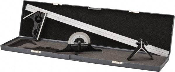 SPI - 4 Piece, 24" Combination Square Set - 1/16, 1/32, 1/64 & 1/8" (4R) Graduation, Hardened Steel Blade, Hardened Steel Center, Protractor & Square Head - Eagle Tool & Supply