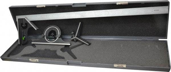 SPI - 4 Piece, 24" Combination Square Set - 1/100, 1/32, 1/50 & 1/64" (16R) Graduation, Hardened Steel Blade, Hardened Steel Center, Protractor & Square Head - Eagle Tool & Supply