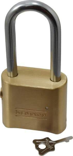 Master Lock - 2" Body Width, 2-1/8" Shackle Clearance, Solid Brass Combination Lock - 5/16" Shackle Diam, 1" Shackle Width, Control Key is Sold Separately - Eagle Tool & Supply