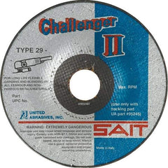Sait - 36 Grit, 5" Wheel Diam, 1/8" Wheel Thickness, 7/8" Arbor Hole, Type 29 Depressed Center Wheel - Aluminum Oxide, Resinoid Bond, 12,200 Max RPM, Compatible with Angle Grinder - Eagle Tool & Supply