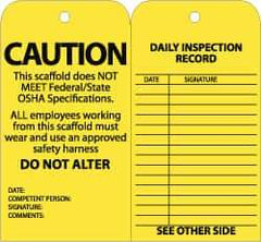NMC - 3" High x 6" Long, CAUTION - DO NOT ALTER, English Safety & Facility Inspection Tag - Tag Header: CAUTION, 2 Sides, Black & Yellow Cardstock - Eagle Tool & Supply