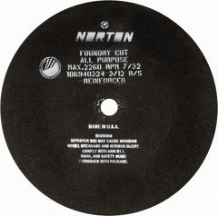 Norton - 24" Aluminum Oxide Cutoff Wheel - 7/32" Thick, 1-3/4" Arbor, 2,260 Max RPM, Use with Stationary Grinders - Eagle Tool & Supply