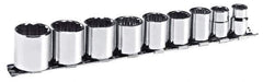 Blackhawk by Proto - 9 Piece 3/8" Drive Socket Set - 12 Points, 3/8" to 7/8" Range, Inch Measurement Standard - Eagle Tool & Supply