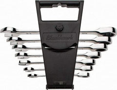 Blackhawk by Proto - 7 Piece, 3/8" to 3/4", Nonreversible Ratcheting Combination Wrench Set - Inch Measurement Standard, Full Polish Finish, Comes in Canvas Roll - Eagle Tool & Supply