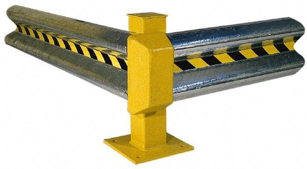 Vestil - 8' Long x 12" High, Gray with Black & Yellow Caution Tape Steel Straight Standard Guard Rail - 2 Rails Accommodated, 3-1/4" Deep, 56 Lb - Eagle Tool & Supply