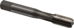 OSG - M10x1.50 Metric Coarse 6H 4 Flute Nitride Finish Vanadium High Speed Steel Straight Flute Machine Tap - Bottoming, Right Hand Thread, 2-15/16" OAL, 1-1/4" Thread Length, D6 Limit, Oversize - Eagle Tool & Supply