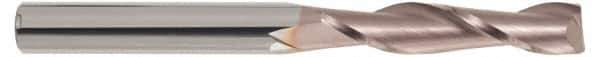 SGS - 3/16", 1-1/8" LOC, 3/16" Shank Diam, 3" OAL, 2 Flute, Solid Carbide Square End Mill - Single End, TiCN Finish, Spiral Flute, 30° Helix, Centercutting, Right Hand Cut, Right Hand Flute, Series 3EL - Eagle Tool & Supply