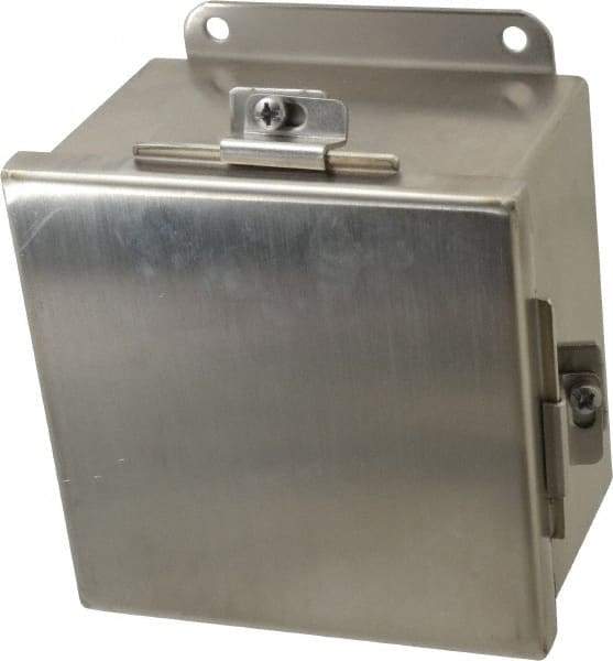 Cooper B-Line - Stainless Steel Standard Enclosure Hinge Flat Cover - NEMA 4, 12, 13, 3RX, 4X, 6" Wide x 6" High x 4" Deep, Corrosion Resistant, Dust-tight, Rainproof & Watertight - Eagle Tool & Supply