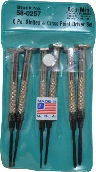 Moody Tools - 6 Piece JIS, Phillips & Slotted Screwdriver Set - Bit Sizes: Philips JIS: #00, Phillips: #0, #1, Slotted - Eagle Tool & Supply