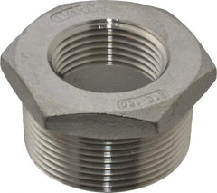 Merit Brass - 1-1/2 x 1" Grade 316 Stainless Steel Pipe Hex Bushing - MNPT x FNPT End Connections, 150 psi - Eagle Tool & Supply