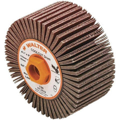 WALTER Surface Technologies - 4-1/4" Diam 120 Grit Aluminum Oxide Unmounted Flap Wheel - 5/8-11 Threaded Hole, 2" Wide, Coated, Grade Fine, 3,800 Max RPM - Eagle Tool & Supply
