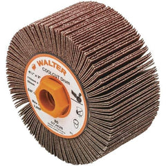 WALTER Surface Technologies - 4-1/4" Diam 80 Grit Aluminum Oxide Unmounted Flap Wheel - 5/8-11 Threaded Hole, 2" Wide, Coated, Grade Medium, 3,800 Max RPM - Eagle Tool & Supply