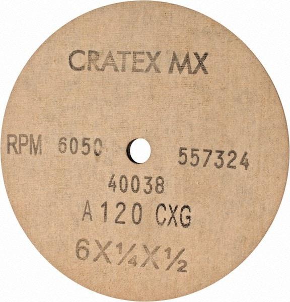 Cratex - 6" Diam x 1/2" Hole x 1/4" Thick, 120 Grit Surface Grinding Wheel - Aluminum Oxide, Type 1, Fine Grade, 6,050 Max RPM, No Recess - Eagle Tool & Supply