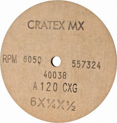 Cratex - 6" Diam x 1/2" Hole x 1/4" Thick, 120 Grit Surface Grinding Wheel - Aluminum Oxide, Type 1, Fine Grade, 6,050 Max RPM, No Recess - Eagle Tool & Supply