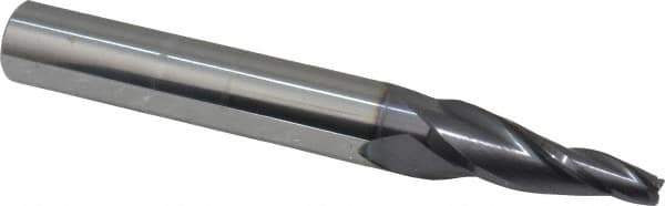 ProMax - 7° Taper Angle per Side, 3/16" Small End Diam, Solid Carbide 3 Flute Tapered Ball End Mill - AlTiN Finish, 4" OAL, 1/2" Shank Diam, Spiral Flute - Eagle Tool & Supply