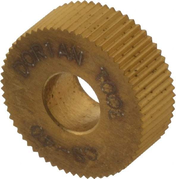 Dorian Tool - 1/2" Diam, 90° Tooth Angle, 40 TPI, Standard (Shape), Form Type High Speed Steel Straight Knurl Wheel - 3/16" Face Width, 3/16" Hole, Circular Pitch, Bright Finish, Series C - Exact Industrial Supply