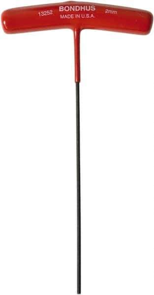 Bondhus - 2mm Hex, T-Handle Cushion Grip, Ball End Hex Key - 150mm OAL, Protanium High Torque Steel, Metric System of Measurement - Eagle Tool & Supply