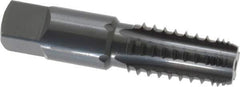 OSG - 1/4-18 NPT, 5 Flutes, Oxide Finish, High Speed Steel, Interrupted Thread Pipe Tap - 9/16 Inch Shank Diameter, 9/16 Inch Shank Diameter, 1-1/16 Inch Thread Length, 0.42 Inch Square Size, Regular Hook, Modified Bottoming Chamfer - Exact Industrial Supply