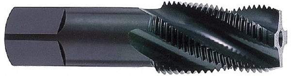OSG - 3/8-18 NPTF Thread, 4 Flute Standard Pipe Tap - 2-9/16" OAL, 1-1/16" Thread Length, 0.7" Shank Diam, TiN Finish, Vanadium High Speed Steel - Exact Industrial Supply
