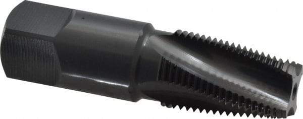 OSG - 3/8-18 NPTF, 15° Helix, 4 Flutes, Modified Bottoming Chamfer, Oxide Finish, Vanadium High Speed Steel, Spiral Flute Pipe Tap - Right Hand Flute, 0.7" Shank Diam, 1-1/16" Thread Length, 0.4540" Projection, 17/32" Square Size, Series 318 - Eagle Tool & Supply