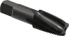 OSG - 1/2-14 NPTF, 15° Helix, 4 Flutes, Modified Bottoming Chamfer, Oxide Finish, Vanadium High Speed Steel, Spiral Flute Pipe Tap - Right Hand Flute, 11/16" Shank Diam, 1-3/8" Thread Length, 0.5790" Projection, 0.515" Square Size, Series 318 - Eagle Tool & Supply