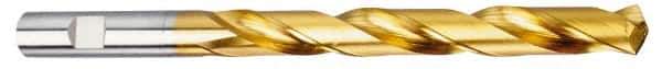 OSG - 19/32" 130° Cobalt Jobber Drill - TiN Finish, Right Hand Cut, Spiral Flute, Straight Shank, 7-27/32" OAL, Standard Point - Eagle Tool & Supply