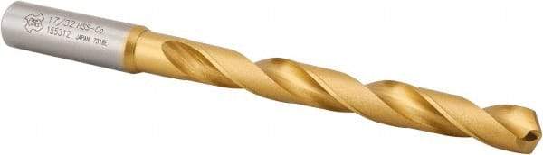 OSG - 17/32" 130° Cobalt Jobber Drill - TiN Finish, Right Hand Cut, Spiral Flute, Straight Shank, 7-3/16" OAL, Standard Point - Eagle Tool & Supply