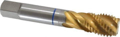 Guhring - 7/8-9 UNC 4 Flute 2B Modified Bottoming Spiral Flute Tap - Powdered Metal, TiN Finish, 4-11/16" OAL, Right Hand Flute, Right Hand Thread, Series 3910 - Eagle Tool & Supply
