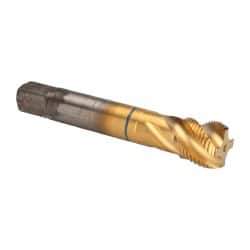 Guhring - 7/8-14 UNF 4 Flute 2B Modified Bottoming Spiral Flute Tap - Powdered Metal, TiN Finish, 4-11/16" OAL, Right Hand Flute, Right Hand Thread, Series 3911 - Eagle Tool & Supply