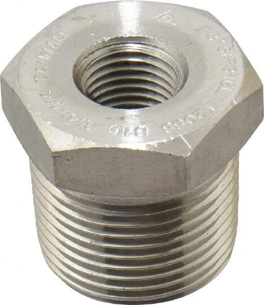 Merit Brass - 3/4 x 1/4" Grade 316/316L Stainless Steel Pipe Hex Bushing - MNPT x FNPT End Connections, 3,000 psi - Eagle Tool & Supply
